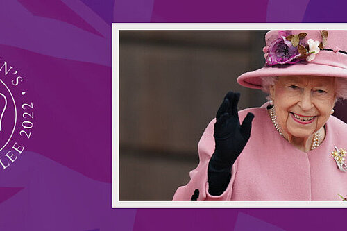 A banner celebrating the Queen's Platinum Jubilee.